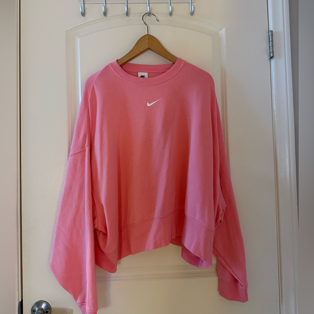 Nike Crop Sweater Women's L Center Swoosh Pink Oversized Crewneck